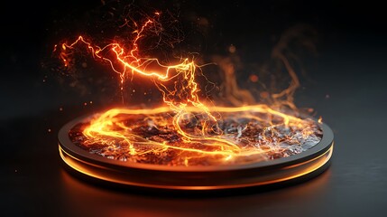 solar gold wireless charger pad with fiery plasma arcs dynamic light circuits power technology concept with bright glowing contrast