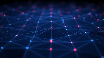Abstract blue and red network connection with digital dots and lines in futuristic design