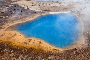 Strokkur geyser sulphur hot water. South area. Golden Circle. Iceland