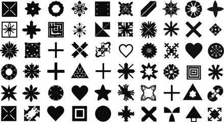 Collection of Hand-Drawn Geometric Shapes and Symbols in Black and White Vector Format