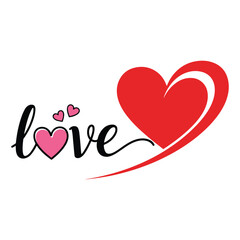 Love Text with Red and Pink Hearts – Romantic Typography Design for Valentine’s Day, Wedding, Anniversary, or Greeting Card Illustration