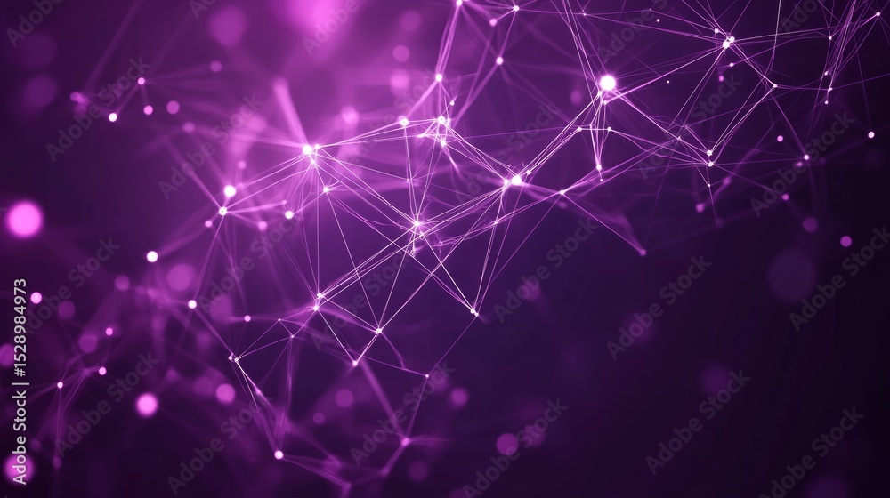 Poster abstract purple background with connecting dots and lines featuring a futuristic geometrical plexus 