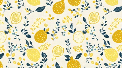 Cheerful Lemon and Floral Pattern Design on Light Background