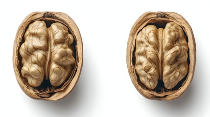 Two Halves of a Walnut Shell Displaying Unique Natural Texture and Organic Shape