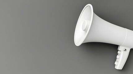 White Megaphone on a Gray Background for Announcements and Public Communication