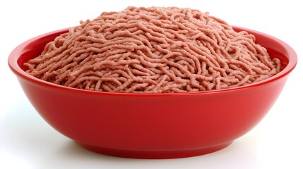 Fresh Ground Meat in a Red Bowl Ready for Cooking and Culinary Preparation