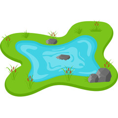 Water Pond with Reeds and Stones