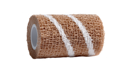 Roll of beige cohesive elastic bandage isolated on transparent background