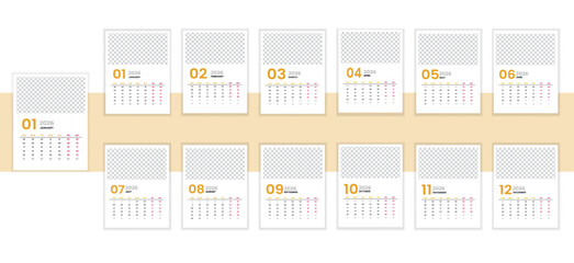 Unique modern colorful 2026 new year calendar design.New Calender design template 2026 vactor design wall calender12 month.Wall calendar design template for 2026, minimalist, clean, and elegant design