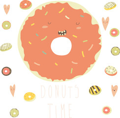 Cute donut with color glaze. Vector illustration