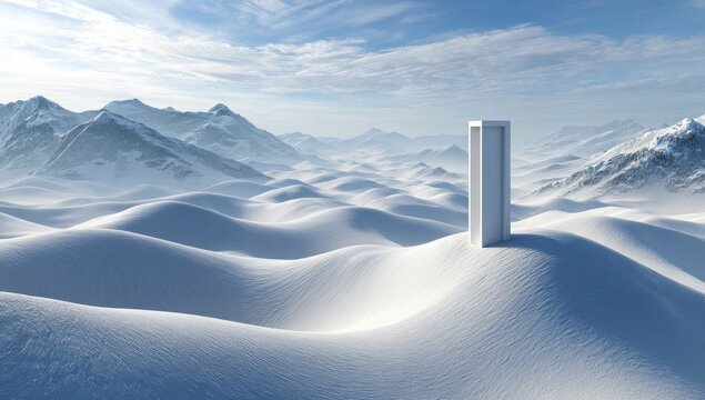 White box on snowy mountain range