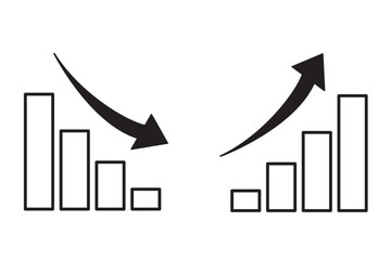 上昇と下降するシンプルな棒グラフと矢印のセット