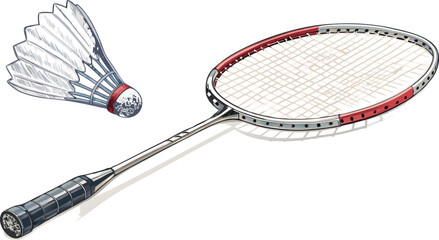Dynamic vector illustration of a tennis racket with detailed grip texture and a green tennis ball bouncing off the strings isolated on a clean white background.
