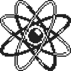 atomic structure icon pixel art of an atom, illustration of science, physics, and chemistry symbol