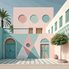  Abstract Architectural Rendering Pastel Colors Geometric Shapes
