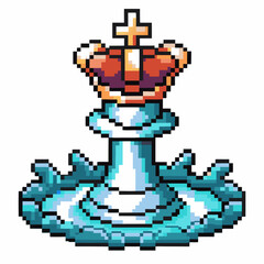 Fototapeta premium Pixel art chess pawn with crown in water ripple creative retro gaming concept, strategy and power