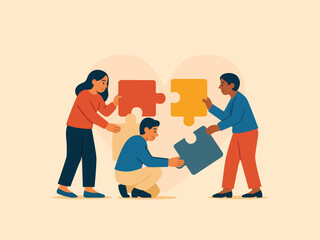 Teamwork and Collaboration Concept with Puzzle Pieces. Team Synergy Assembly.