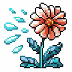 Pixel art flower with falling petals, retro digital illustration, vintage