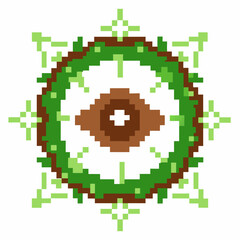 Fototapeta premium Pixel art mandala retro green circular geometric symmetrical design