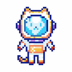pixel art cat astronaut in spacesuit retro 8 bit character, futuristic feline explorer