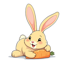Vsai cute bunny hugging carrot cartoon illustration