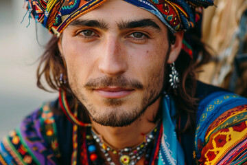 Obraz premium Portrait of a person male female in Traditional Gypsy Attire Celebrating Cultural Heritage, Generative AI