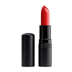 Classic red lipstick tube with cap isolated on transparent background