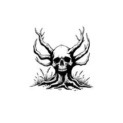 Haunting Skull Tree Illustration: A Symbol of Mortality and the Intertwined Nature