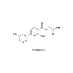 Vadadustat chemical structure skeletal formula. HIF-prolyl hydroxylase inhibitor drug used to treat Anemia due to chronic kidney disease (CKD). Simple schematic illustration.