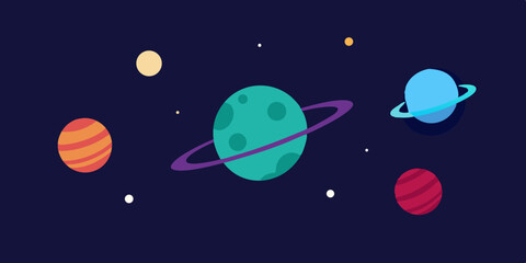 Modern Minimal Planetary Set with Varied Shapes and Glowing Effects Vector Illustration