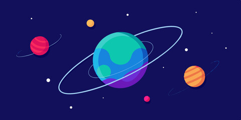 Elegant Modern Vector Illustration of Planetary Orbits and Planets Vector Illustration