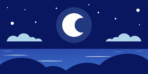 Ethereal Moonlit Ocean Seascape Background with Gentle Waves Vector Illustration