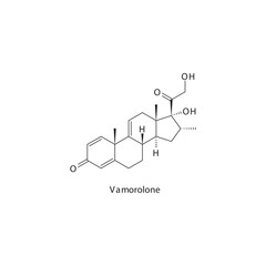Vamorolone chemical structure skeletal formula. Dissociative corticosteroid drug used to treat Duchenne muscular dystrophy (DMD). Simple schematic illustration.
