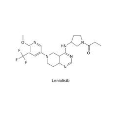 Leniolisib chemical structure skeletal formula. PI3Kδ inhibitor drug used to treat Activated PI3K-delta syndrome (APDS). Simple schematic illustration.