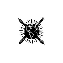 Earth Globe with Crossed Arrows: Symbolizing Global Connection and Exploration