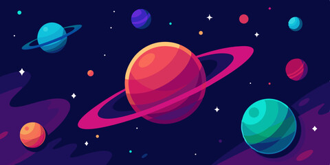 Mysterious Sci-Fi Universe Background with Glowing Nebula and Planets Vector Illustration