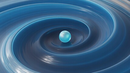 Abstract 3d rendering of a blue sphere suspended within swirling fluid dynamics a design concept