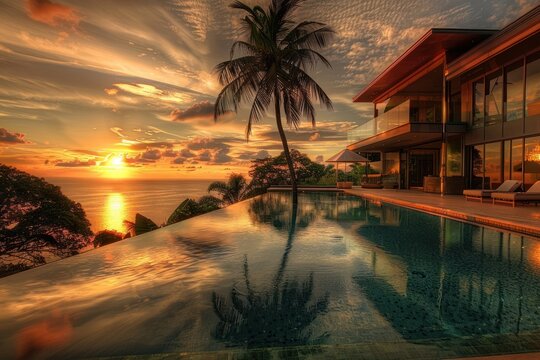 Beautiful modern luxury home tropical pool architecture.