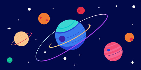 Naklejka premium Modern Abstract Universe Pattern with Interconnected Orbiting Planets Vector Illustration Background