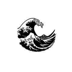 Japanese Great Wave Illustration: A Minimalist Artistic Depiction of Ocean Power