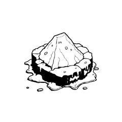 Monochrome illustration of a cake dessert with a mountain-shaped cream on top