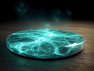 turquoise illuminated wireless charger pad abstract magnetism lines digital sci-fi ambiance product tech visualization with energy currents