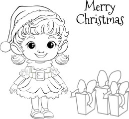 Obraz premium Christmas coloring book with cute girl
