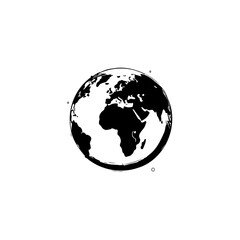 Black and white illustration of Earth showcasing continents and oceans design