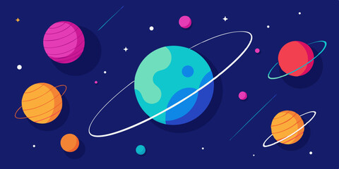 Naklejka premium Modern Digital Art Space Mural with Smooth Planets and Light Streaks Vector Illustration Background