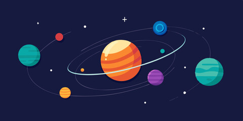 Modern Flat Design Solar System Map with Elegant Labels and Style Vector Illustration