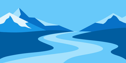Fototapeta premium Serene Glacial River Flowing Through Rocky Landscape Background Vector Illustration