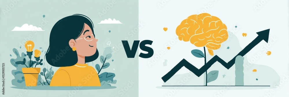 Poster Comparison of Fixed Mindset and Growth Mindset Highlighting Differences and Impacts on Personal Development and Learning Strategies
