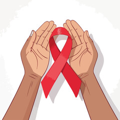 A Red Ribbon Held In The Hands  Against White Background Symbolizing Awareness And Support For Cancer Environmental Health Representing Concept World Day