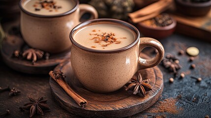 Clay Mug of Spiced Chai Tea with Aromatic Spices for Cozy and Inviting Beverage Photography